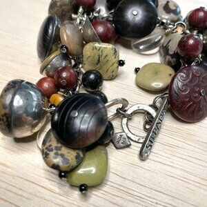 Silpada Sterling Silver Cha-Cha Bracelet with mixed stones, wood, glass B2003